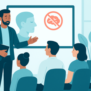 illustration of an instructor teaching impulse control and emotional self-management to an employee in a modern office