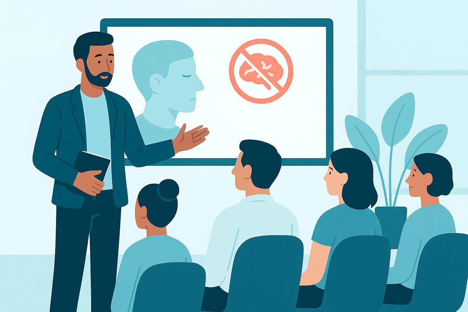 illustration of an instructor teaching impulse control and emotional self-management to an employee in a modern office