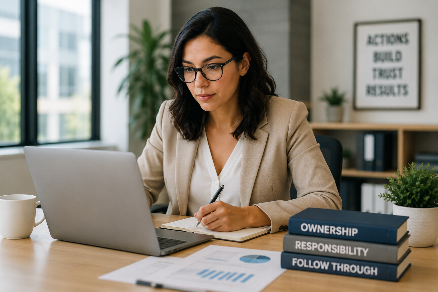 Workplace accountability training for employees learning ownership, responsibility, reliability and professional follow-through